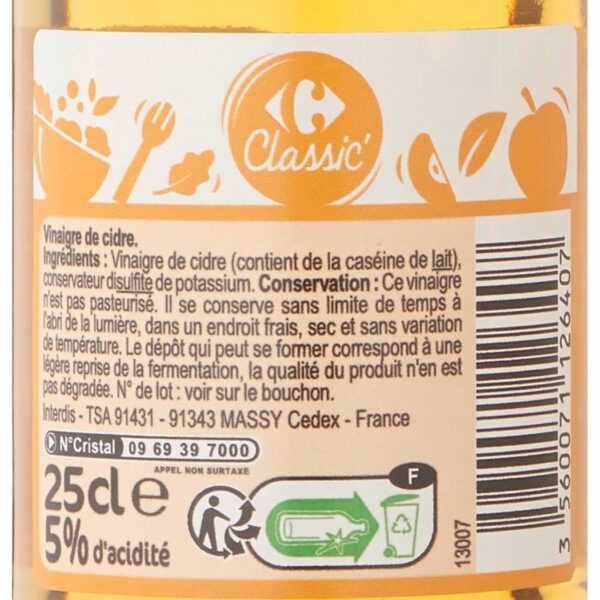 Vinaigre de cidre - Etiquette