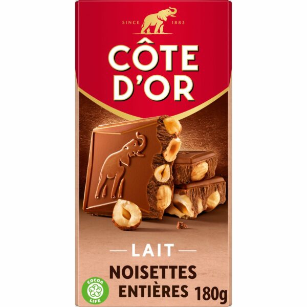 Tablette de Chocolat Lait Noisettes Entières COTE D'OR La tablette de 180 g