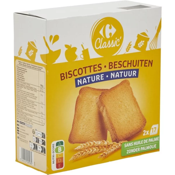 Biscottes Nature CARREFOUR CLASSIC' la boite de 34 - 300g