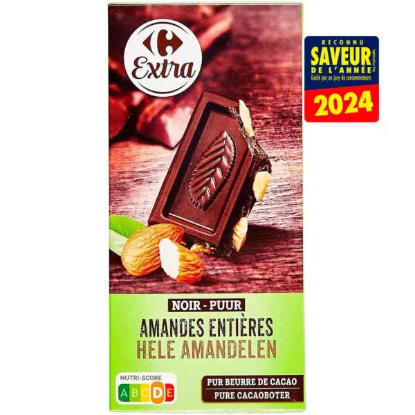 Tablette de Chocolat Noir Amandes Entières CARREFOUR EXTRA la tablette de 200g