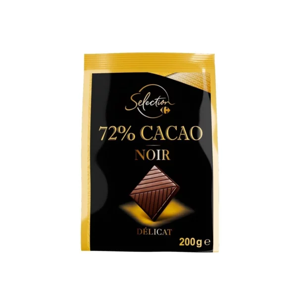 Carré de Chocolat Noir 72% CARREFOUR SELECTION le sachet de 200g