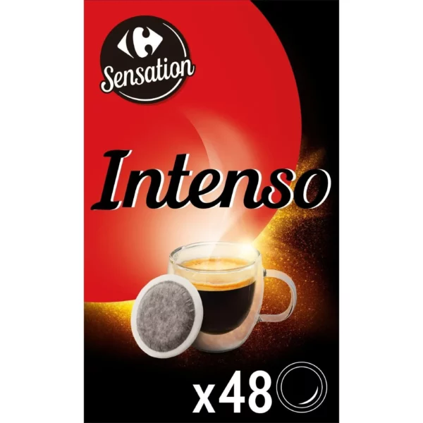 Café Dosettes Intense Compatible Senseo CARREFOUR SENSATION le paquet de 48 dosettes - 336g