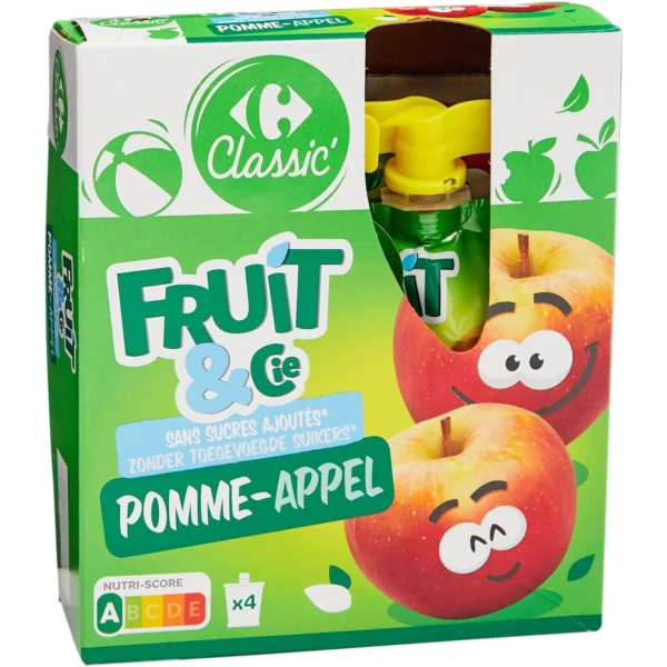 Compotes pomme sans sucres ajoutés CARREFOUR CLASSIC' les 4 gourdes de 90g