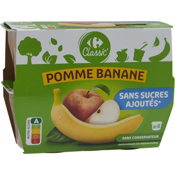 Compote pomme banane sans sucres ajoutés CARREFOUR CLASSIC' les 4 pots de 100g