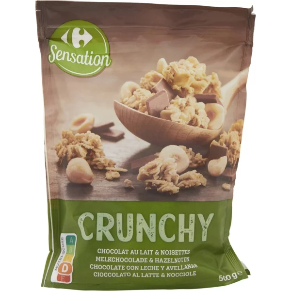 Céréales Crunchy Chocolat au Lait et Noisettes CARREFOUR SENSATION le paquet de 500g