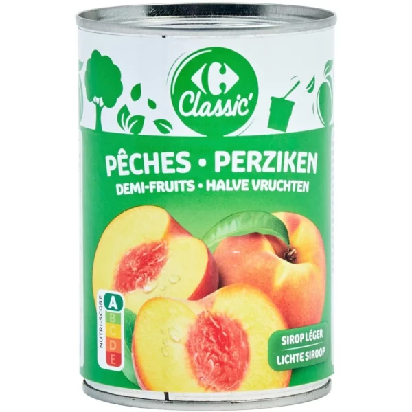 Fruits au Sirop Pêche Demi-Fruits CARREFOUR CLASSIC' la boite de 235g net égoutté