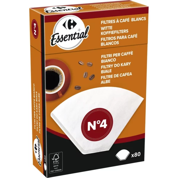 Filtre à Café Blanc N°4 - Le lot de 80 CARREFOUR Le lot de 80 filtres